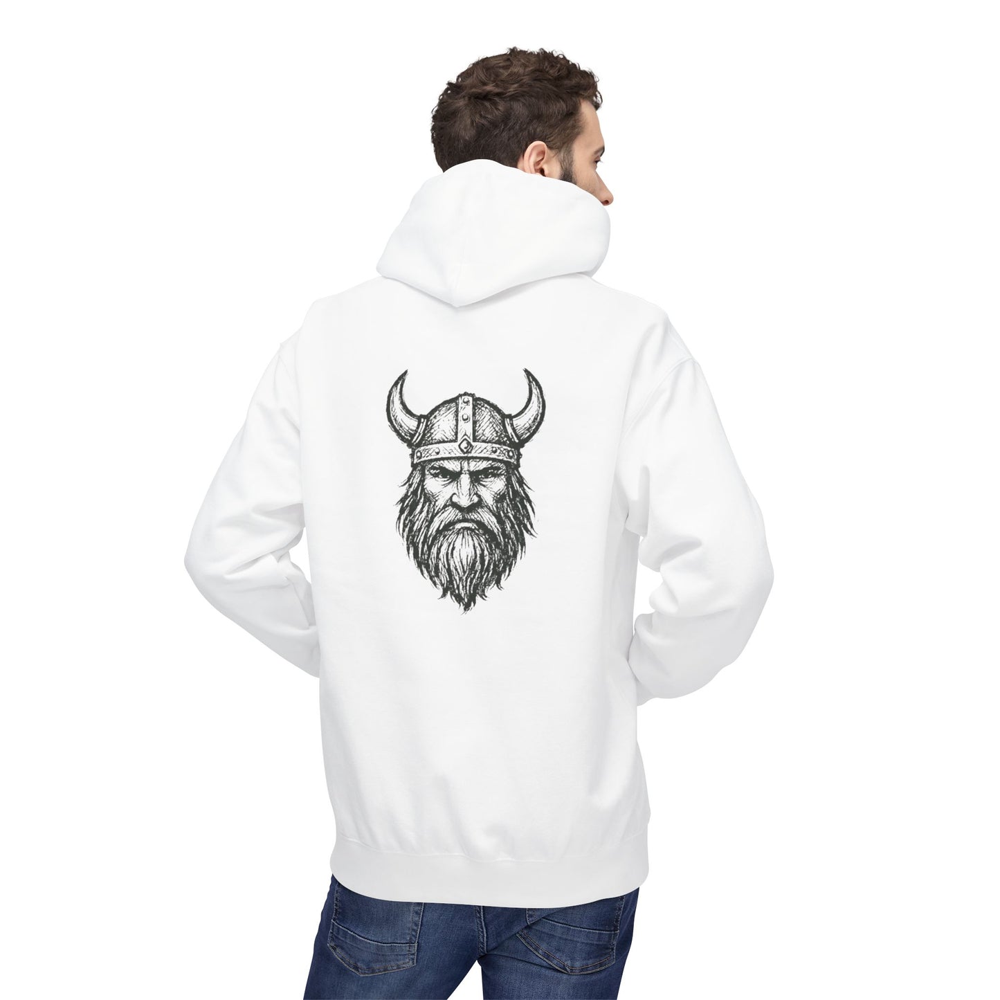 Wikinger Hoodie Unisex – Nordic Warrior Kapuzenpullover mit Bart & Helm Design | Viking Streetwear