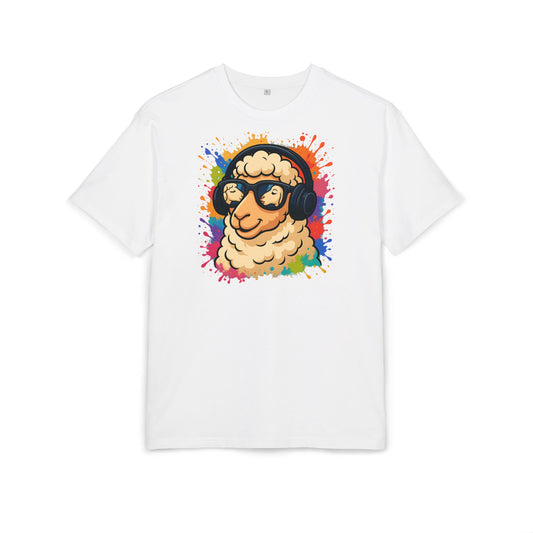 Cooles Schaf T-Shirt (Brustprint) – Lustiges Streetwear Shirt mit Kopfhörer-Schaf & Farbspritzer-Design | Unisex