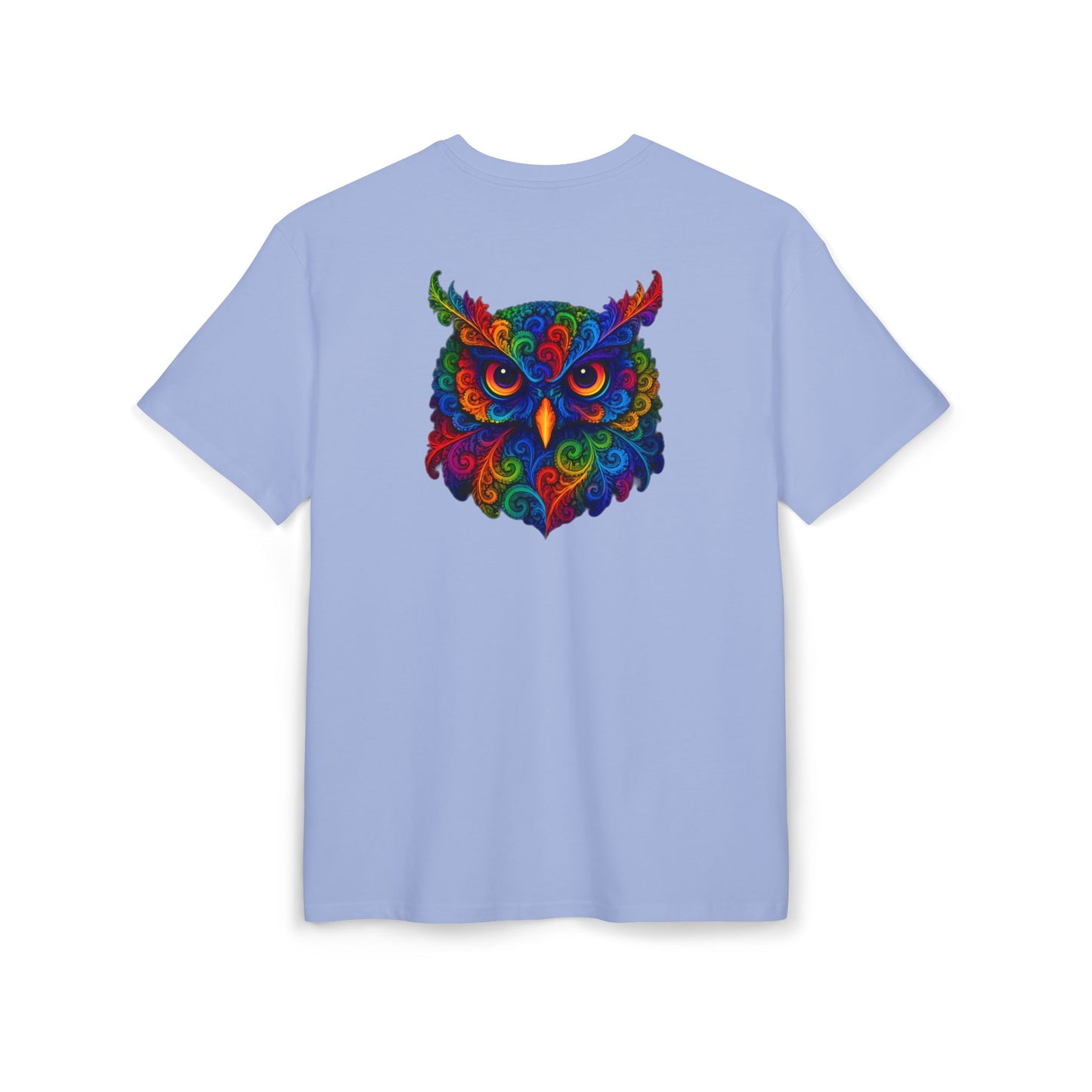 Buntes Eulen T-Shirt (Rückenprint) – Psychedelisches Tiermotiv im Boho-Stil – Unisex Shirt mit farbenfrohem, detailliertem Eulen-Design