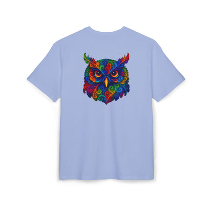 Buntes Eulen T-Shirt (Rückenprint) – Psychedelisches Tiermotiv im Boho-Stil – Unisex Shirt mit farbenfrohem, detailliertem Eulen-Design
