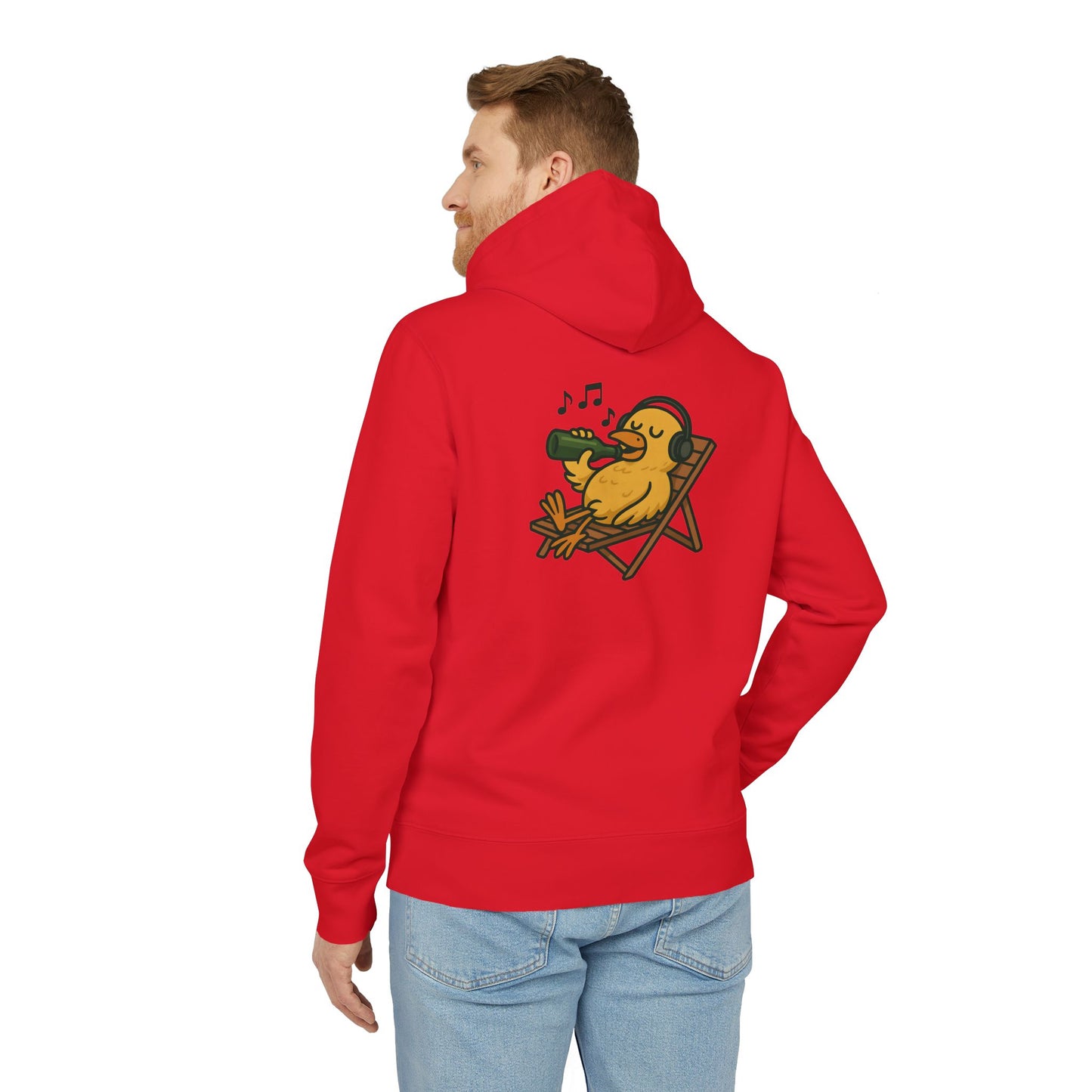 Chillente Hoodie (Rückenprint) – Lustiger Unisex Kapuzenpullover mit Ente, Bier & Musik-Motiv | Perfekt für Freizeit, Festivals & Sommer