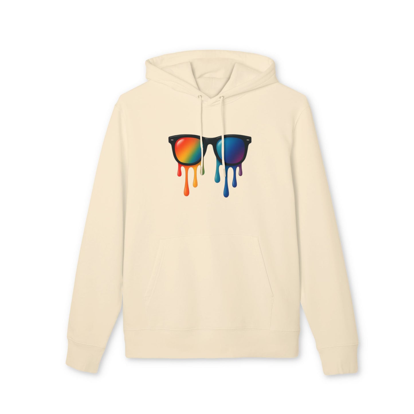Melting Shades Hoodie (Brustprint) – Stylischer Unisex Hoodie mit bunter Sonnenbrille & Tropf-Effekt | Retro Streetwear für Sommer & Festival