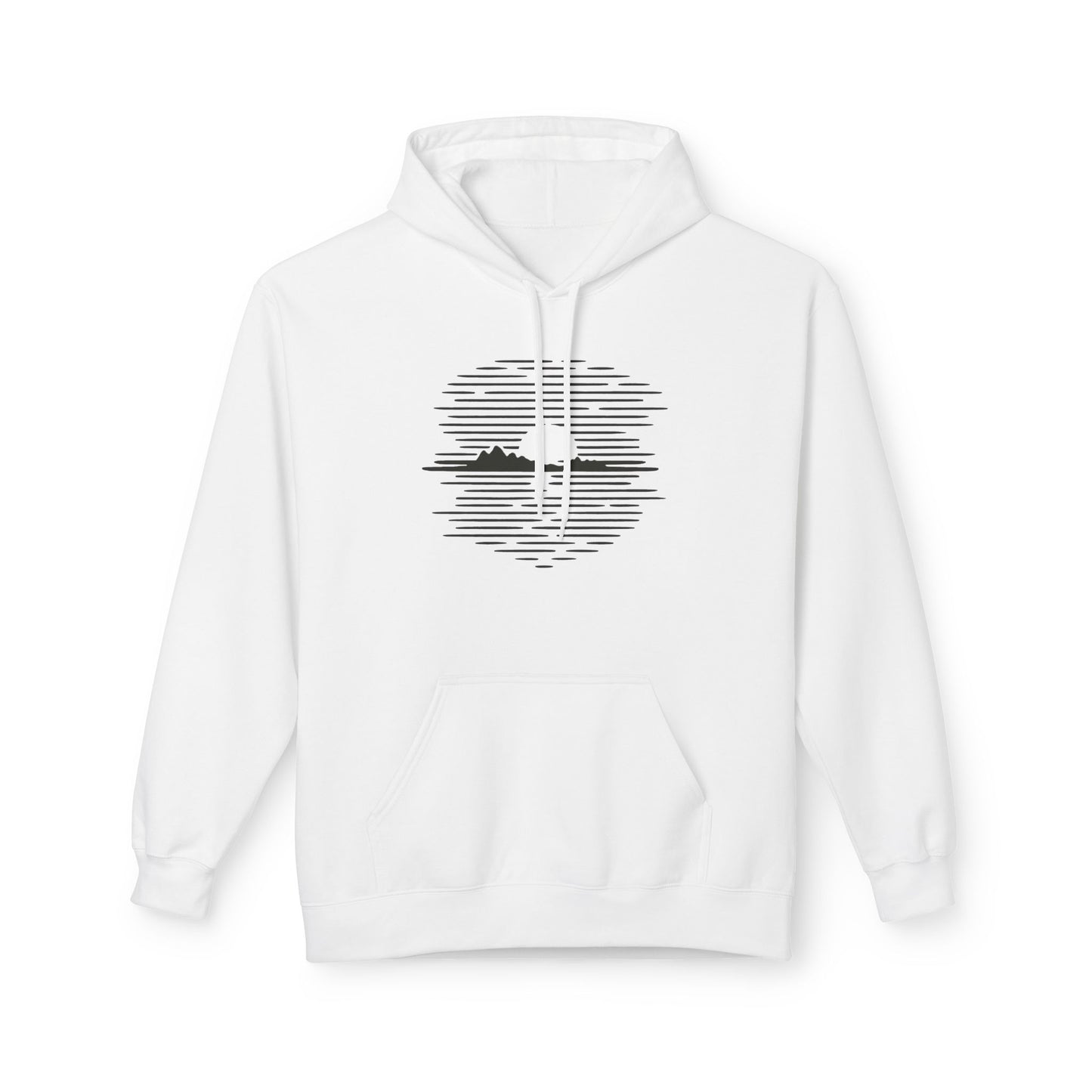 Unisex Hoodie mit Berg-Sonnenuntergang Design (Brustprint) – Minimalistischer Natur Pullover aus Baumwolle