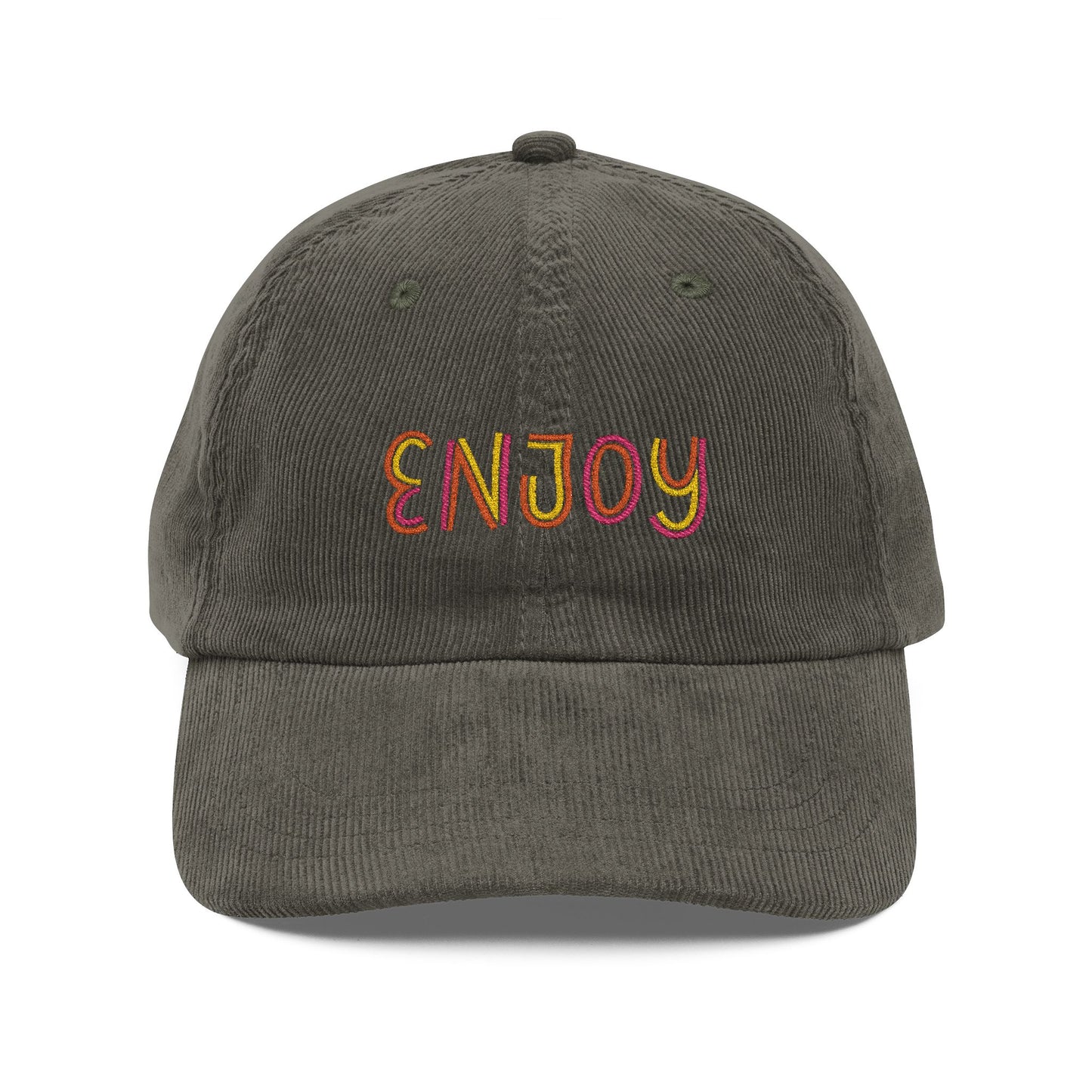Enjoy Cord Cap – Retro Cord Basecap mit bunter Stickerei - Good Vibes, Gift for Friends, Relaxed Fashion