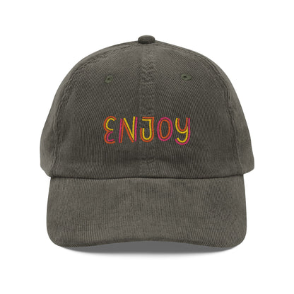 Enjoy Cord Cap – Retro Cord Basecap mit bunter Stickerei - Good Vibes, Gift for Friends, Relaxed Fashion