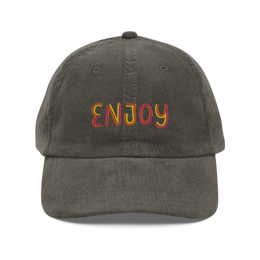 Enjoy Cord Cap – Retro Cord Basecap mit bunter Stickerei - Good Vibes, Gift for Friends, Relaxed Fashion