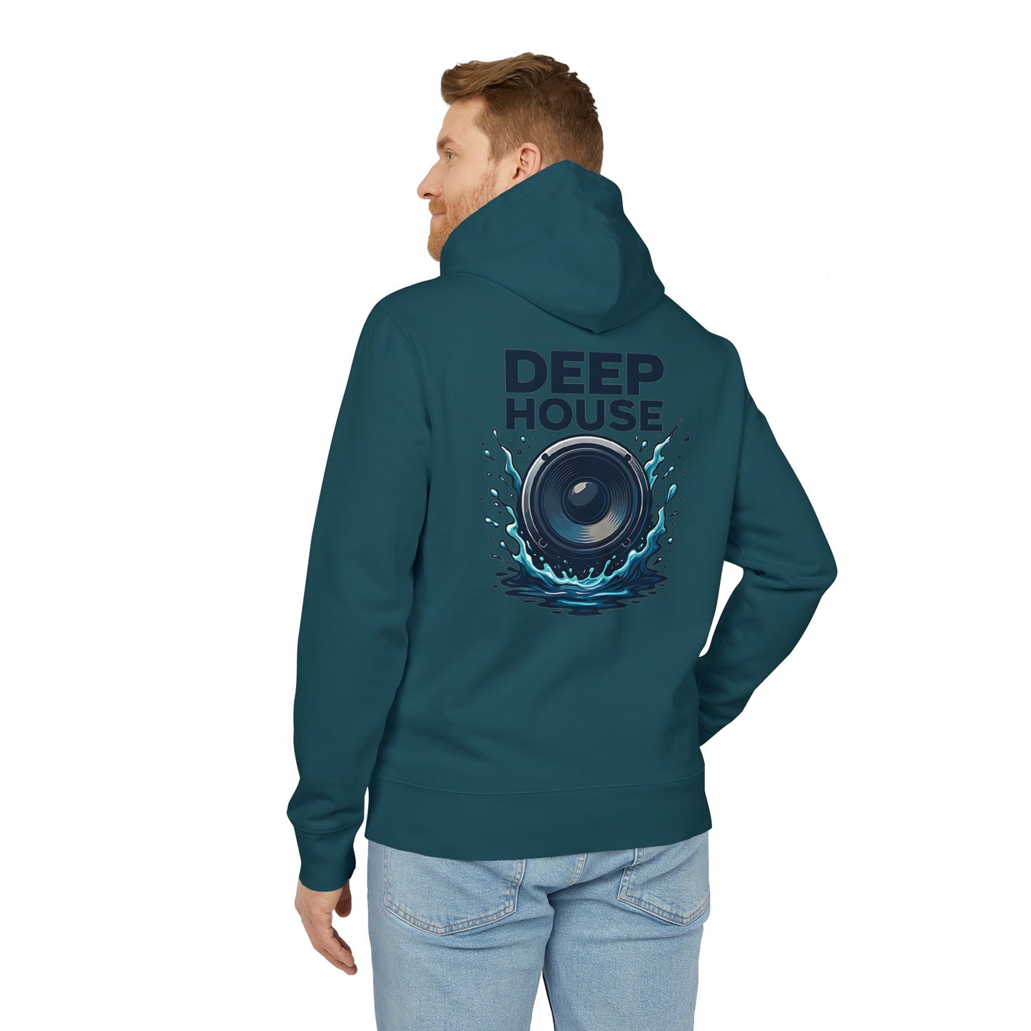 Deep House Hoodie (Rückenprint) – Stylischer Musik Hoodie mit Lautsprecher & Wasser Splash Design – Unisex EDM & Festival Streetwear