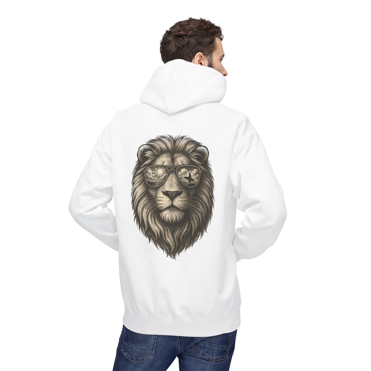 Löwe mit Sonnenbrille Hoodie (Rückenprint) – Stylischer Unisex Kapuzenpullover mit Löwenmotiv für Tierfreunde & Streetwear-Fans