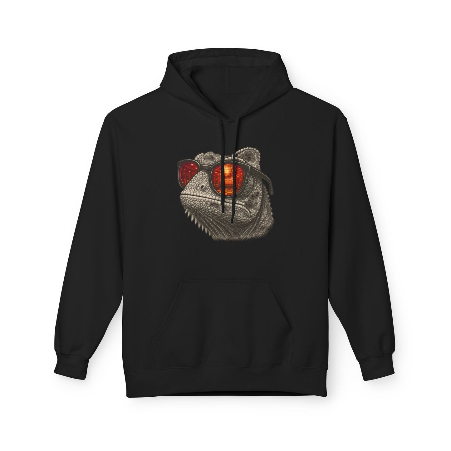 Chamäleon Hoodie Unisex (Brustprint) – Retro Tiermotiv mit Sonnenbrille & Disco-Design – Lustiger Kapuzenpullover für Festival, Streetwear & Geschenkideen