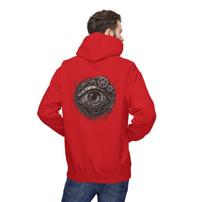Biomechanisches Auge Hoodie Unisex – Cyberpunk Kapuzenpullover mit Zahnrädern & Kabeln | Futuristischer Techwear Look