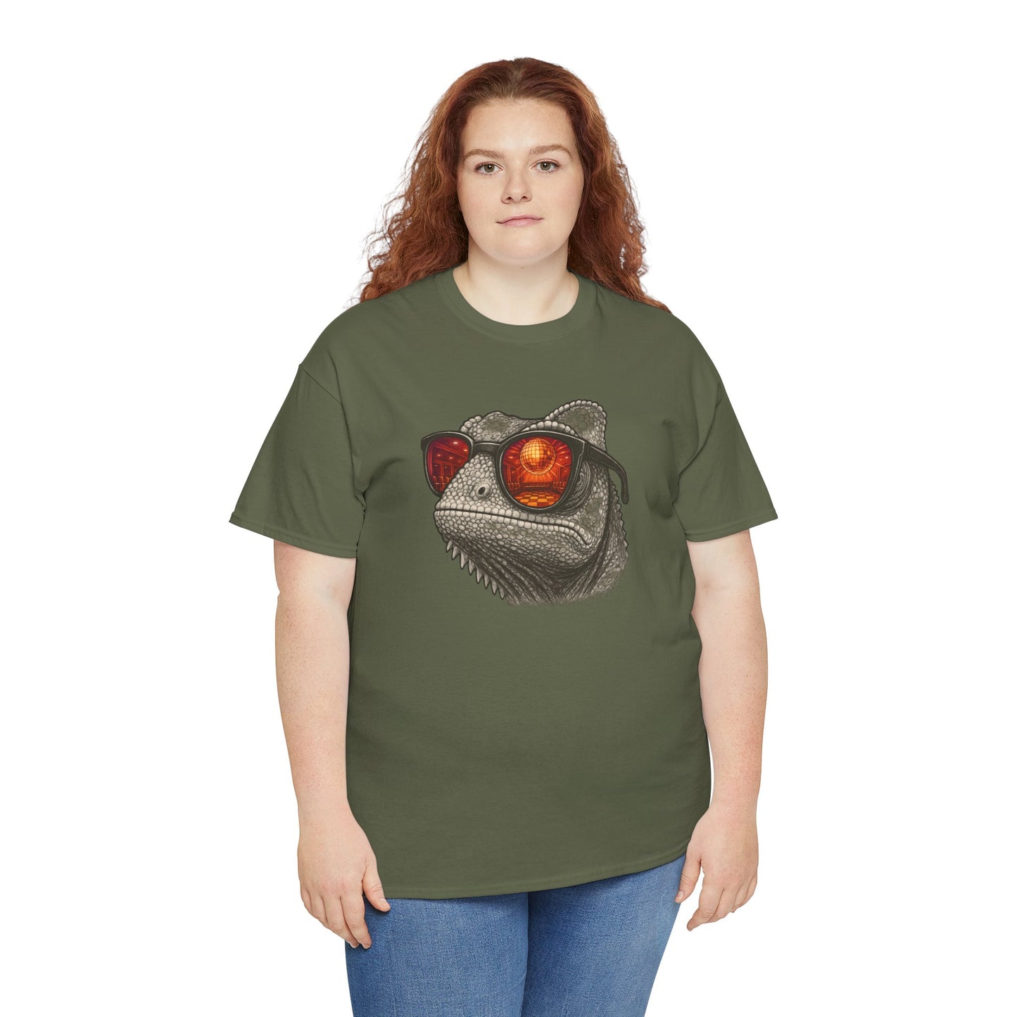Chamäleon Disco T-Shirt (Brustprint) – Lustiges Tiermotiv mit Sonnenbrille | Retro Club Design für Tierfreunde & Festivalfans