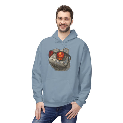 Chamäleon Hoodie Unisex (Brustprint) – Retro Tiermotiv mit Sonnenbrille & Disco-Design – Lustiger Kapuzenpullover für Festival, Streetwear & Geschenkideen