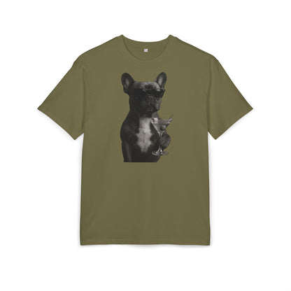 Cooler Hund T-Shirt (Brustprint) – Französische Bulldogge mit Sonnenbrille & Martini – Lustiges Tiermotiv für Unisex Streetwear