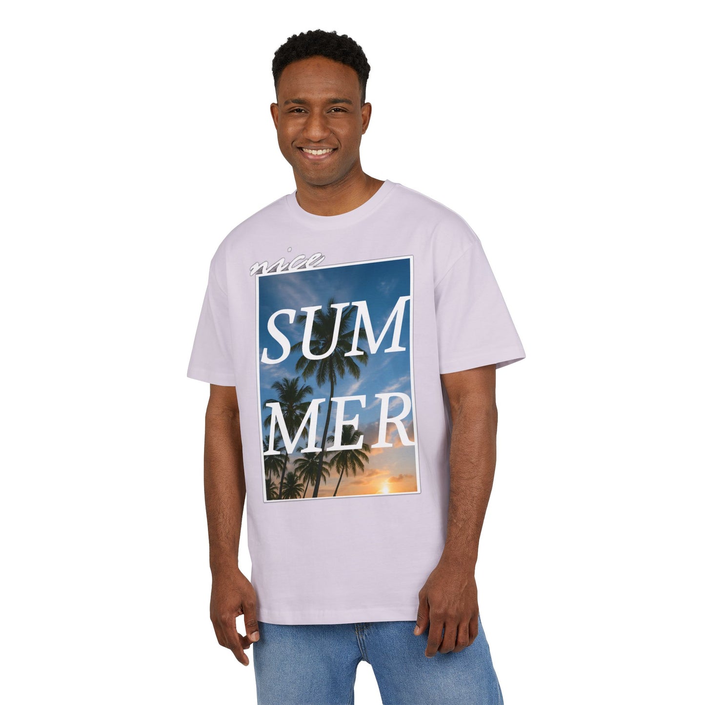 Nice Summer T-Shirt (Brustprint)– Palmendesign, Sonnenuntergang & Urlaubs-Vibes | Unisex Oversize Shirt für den Sommerlook