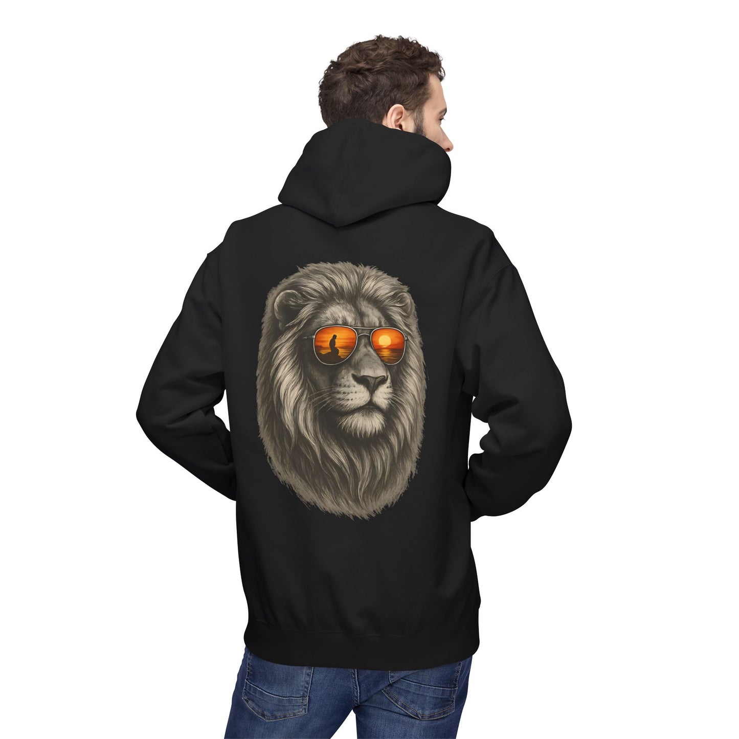 Löwen Hoodie Unisex (Rückenprint) – Stylischer Kapuzenpullover mit Sonnenbrillen-Löwe | Tiermotiv Streetwear für Damen & Herren
