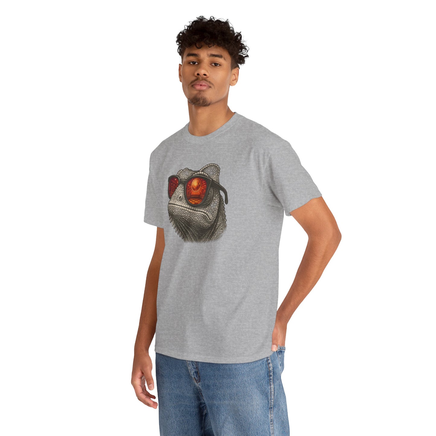 Chamäleon Disco T-Shirt (Brustprint) – Lustiges Tiermotiv mit Sonnenbrille | Retro Club Design für Tierfreunde & Festivalfans