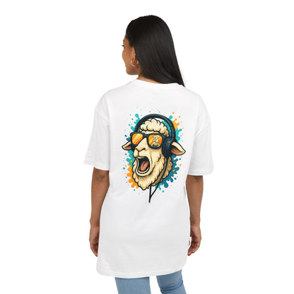 Lustiges Schaf T-Shirt (Rückenprint) – Cooles Cartoon-Motiv mit Kopfhörer & Sonnenbrille – Unisex Shirt für Musikfans & Tierliebhaber