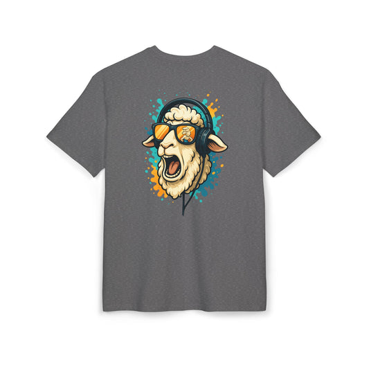 Lustiges Schaf T-Shirt (Rückenprint) – Cooles Cartoon-Motiv mit Kopfhörer & Sonnenbrille – Unisex Shirt für Musikfans & Tierliebhaber