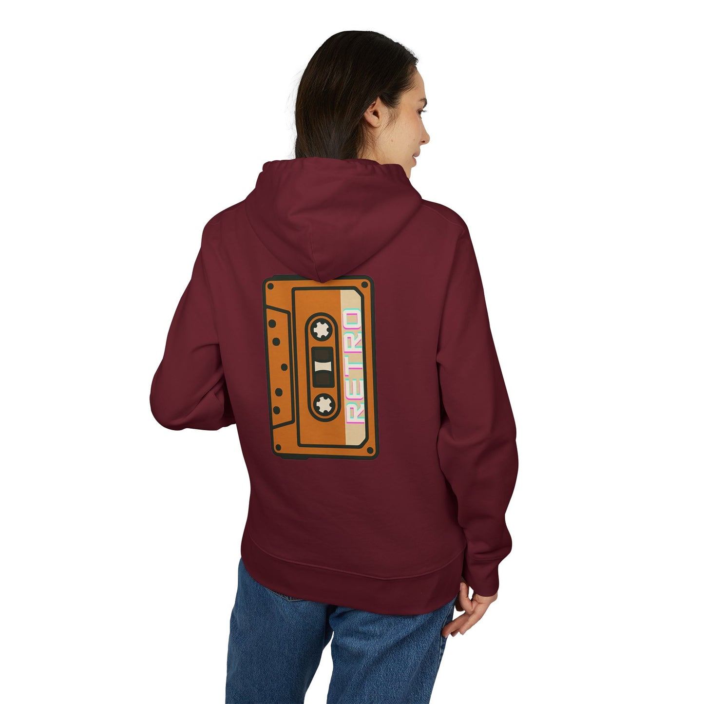 Retro Tape Hoodie (Rückenprint) – Stylischer Unisex Kapuzenpullover mit Kassettenmotiv & Schriftzug „Retro“ auf dem Rücken | Nostalgische Streetwear für Musikfans