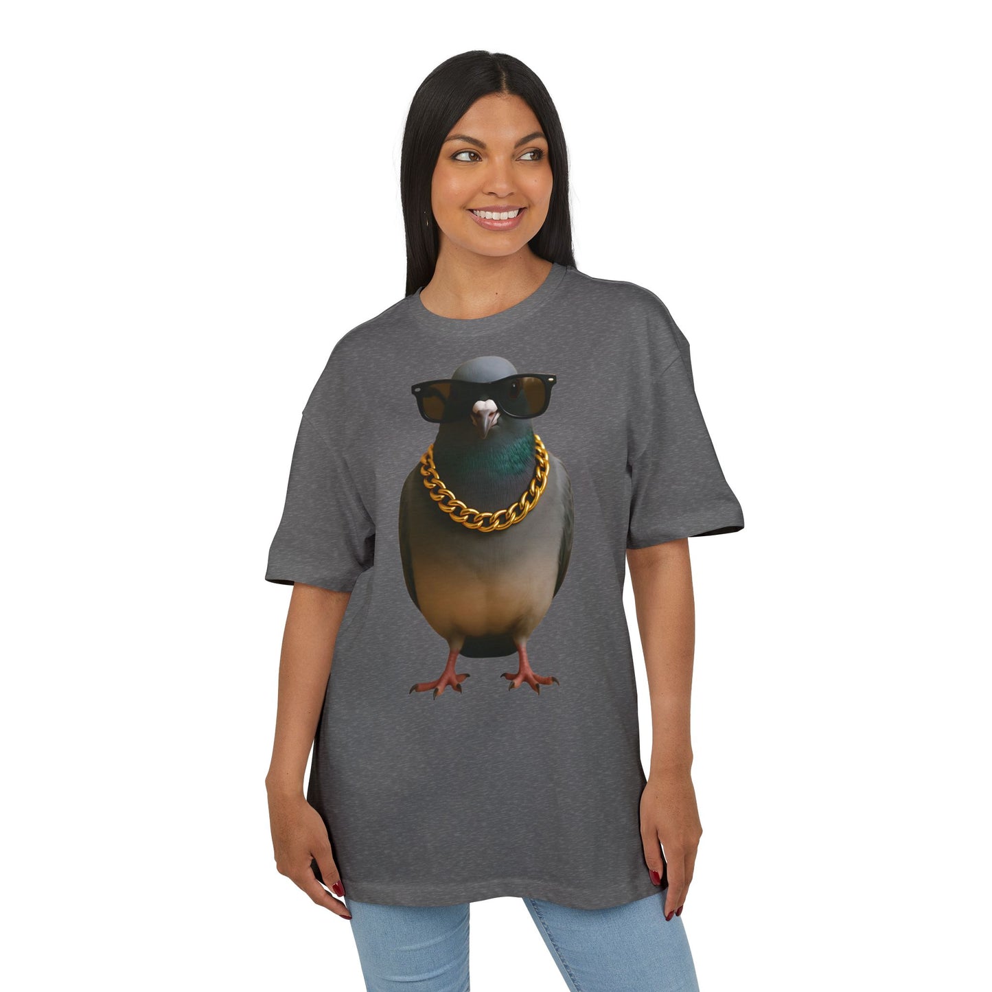 Streetstyle Taube T-Shirt (Brustprint) – Cooles Pigeon Design mit Sonnenbrille & Goldkette für Urban Vibes