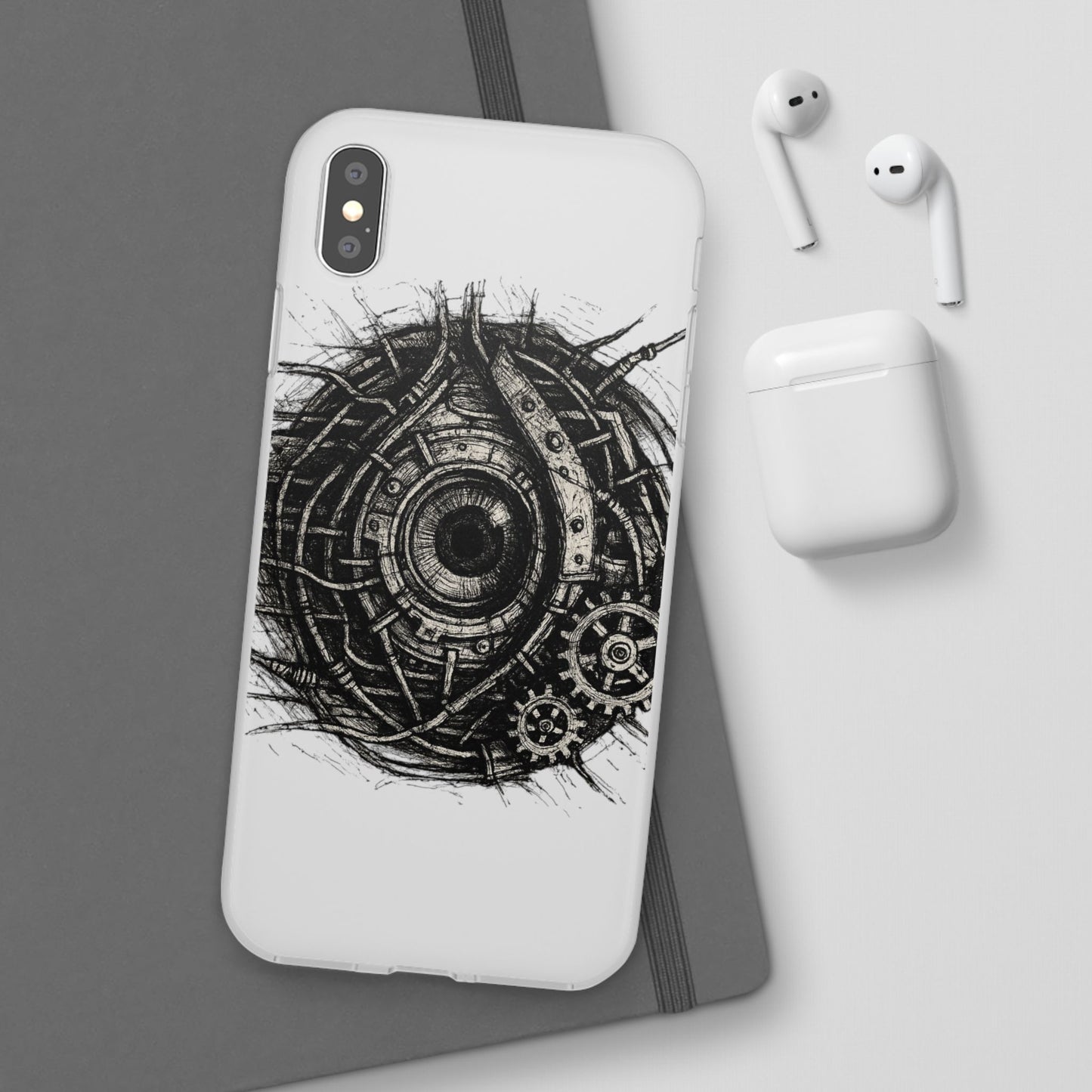 Biomechanisches Auge Handyhülle – Futuristisches Cyberpunk Design mit Zahnrädern & Kabeln | Schutzhülle für iPhone & Android