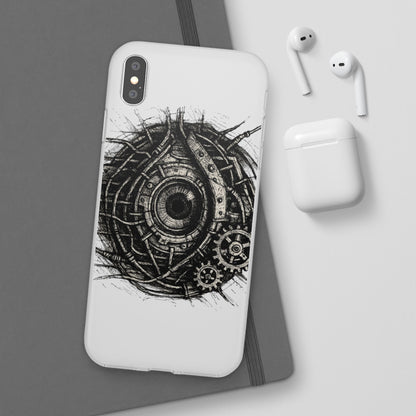 Biomechanisches Auge Handyhülle – Futuristisches Cyberpunk Design mit Zahnrädern & Kabeln | Schutzhülle für iPhone & Android