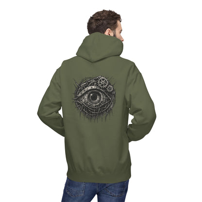 Biomechanisches Auge Hoodie Unisex – Cyberpunk Kapuzenpullover mit Zahnrädern & Kabeln | Futuristischer Techwear Look
