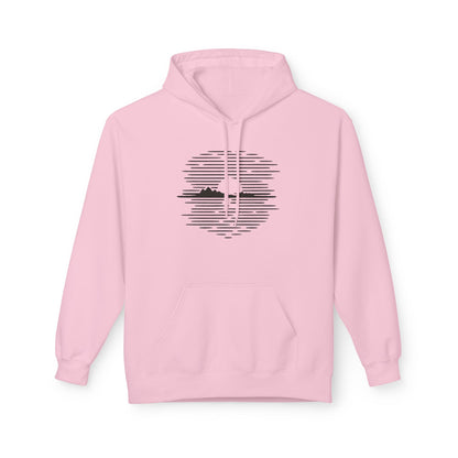 Unisex Hoodie mit Berg-Sonnenuntergang Design (Brustprint) – Minimalistischer Natur Pullover aus Baumwolle