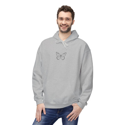 Schmetterling Hoodie Unisex (Brustprint) – Minimalistisches Linienkunst Design | Nachhaltiger Kapuzenpullover aus Baumwolle