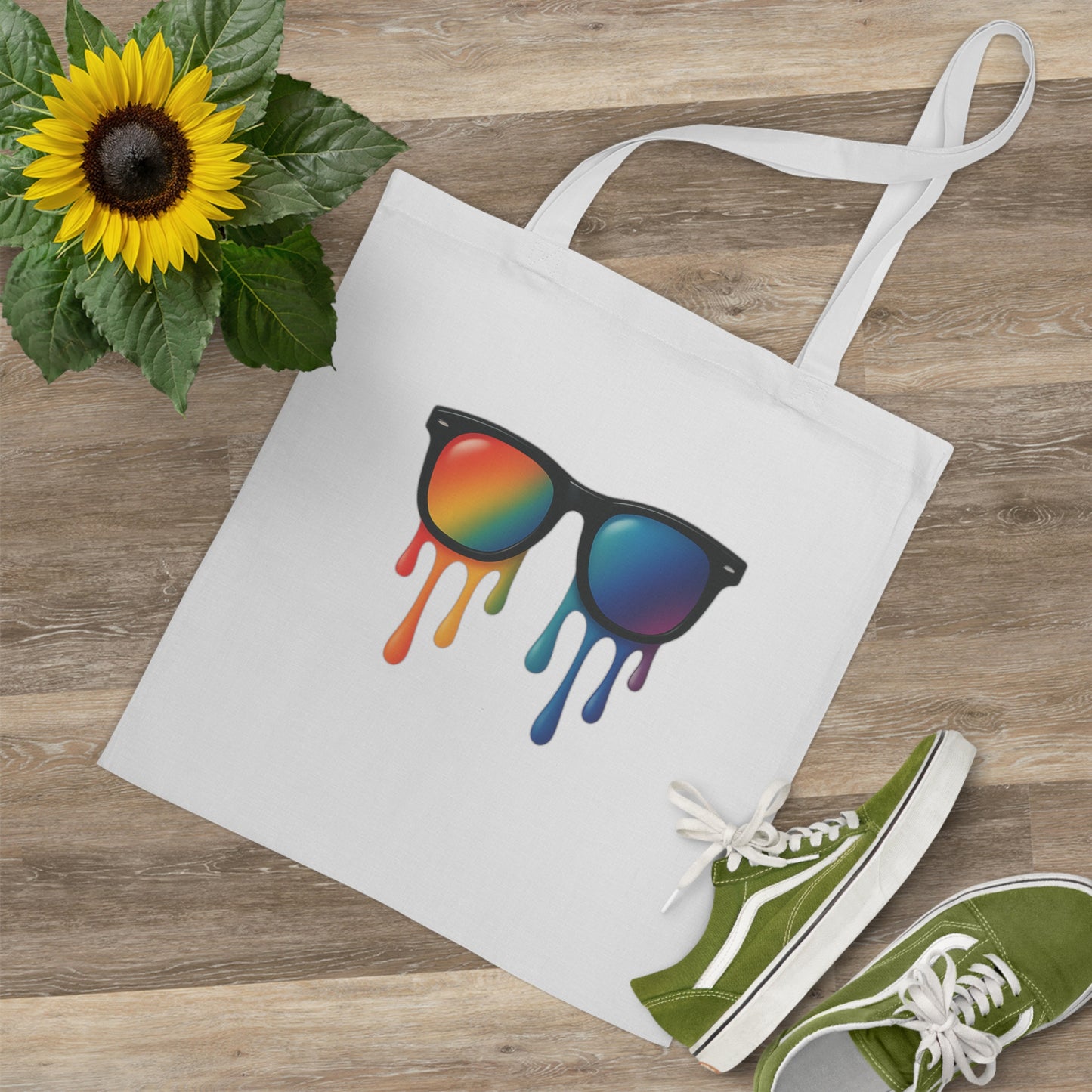 Melting Shades Jutebeutel – Stylischer Stoffbeutel mit bunter, schmelzender Sonnenbrille | Nachhaltige Tasche für Sommer, Festival & Alltag