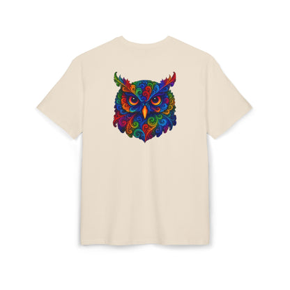 Buntes Eulen T-Shirt (Rückenprint) – Psychedelisches Tiermotiv im Boho-Stil – Unisex Shirt mit farbenfrohem, detailliertem Eulen-Design