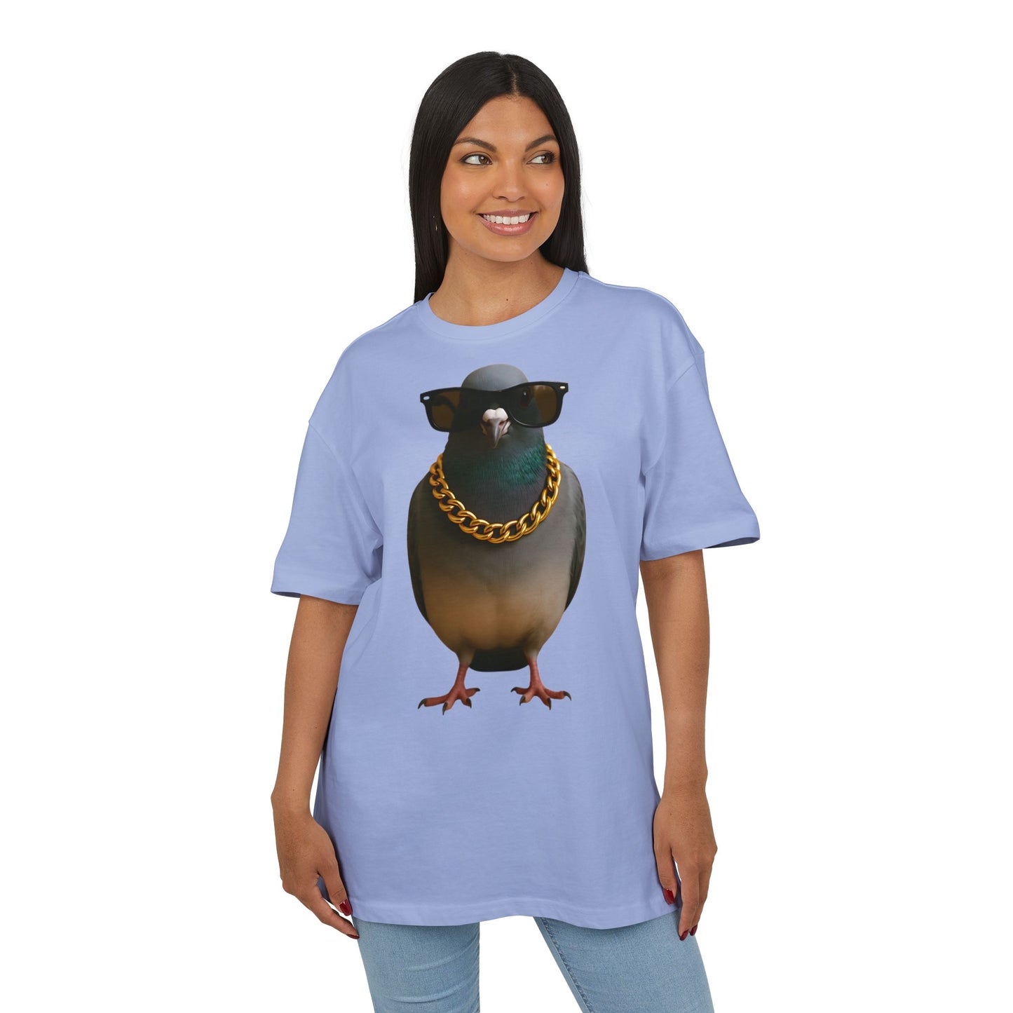 Streetstyle Taube T-Shirt (Brustprint) – Cooles Pigeon Design mit Sonnenbrille & Goldkette für Urban Vibes