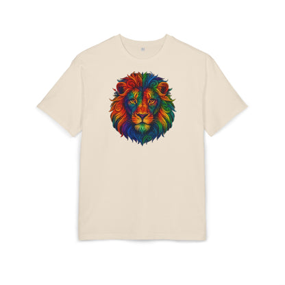 Buntes Löwen T-Shirt (Brustprint) – Psychedelisches Tiermotiv im Boho-Stil – Unisex Oversize Shirt für Kunst-, Natur- & Festival-Fans