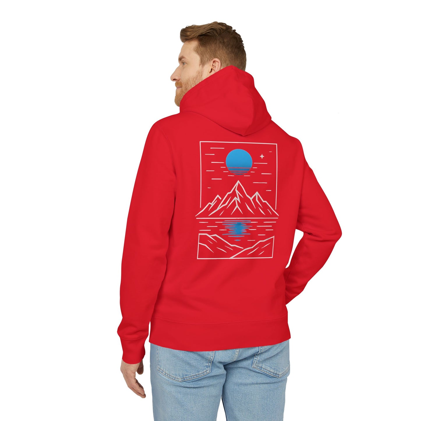 Berg Motiv Hoodie (Rückenprint) – Minimalistischer Kapuzenpullover mit Natur- & Mondmotiv – Unisex Oversize Streetwear für Outdoor- & Landschaftsliebhaber