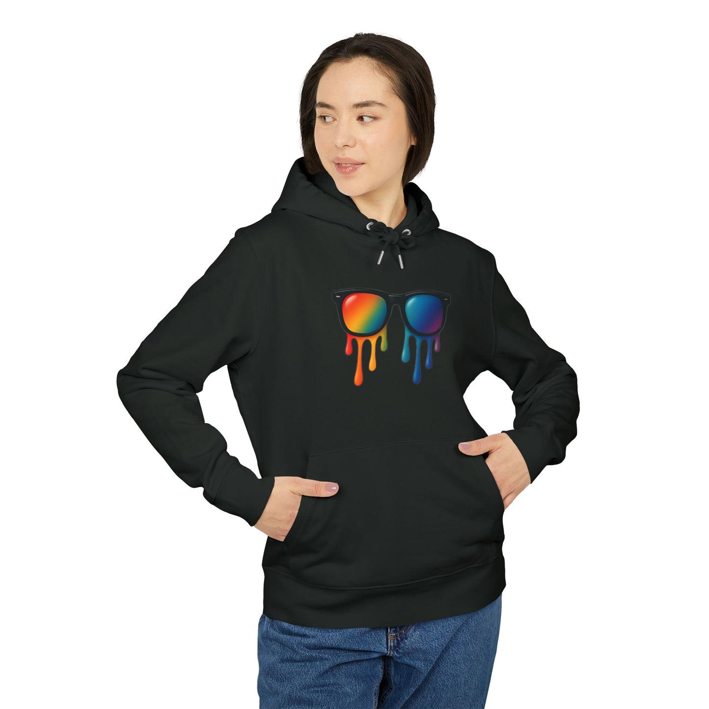 Melting Shades Hoodie (Brustprint) – Stylischer Unisex Hoodie mit bunter Sonnenbrille & Tropf-Effekt | Retro Streetwear für Sommer & Festival