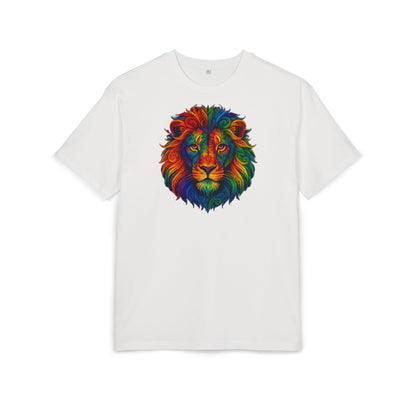 Buntes Löwen T-Shirt (Brustprint) – Psychedelisches Tiermotiv im Boho-Stil – Unisex Oversize Shirt für Kunst-, Natur- & Festival-Fans