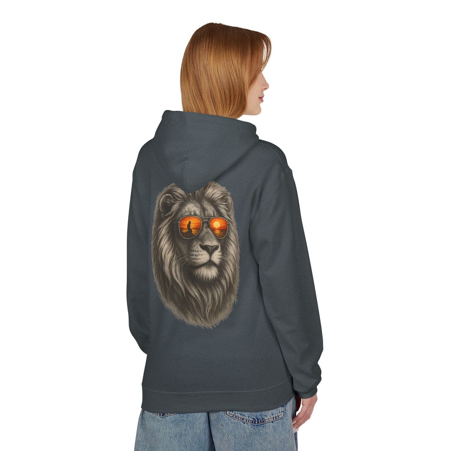 Löwen Hoodie Unisex (Rückenprint) – Stylischer Kapuzenpullover mit Sonnenbrillen-Löwe | Tiermotiv Streetwear für Damen & Herren