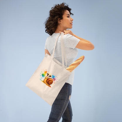 Jutebeutel mit bunter Schnecke – Lustige Unisex Baumwolltasche mit Farbklecks-Design für Alltag & Festivals