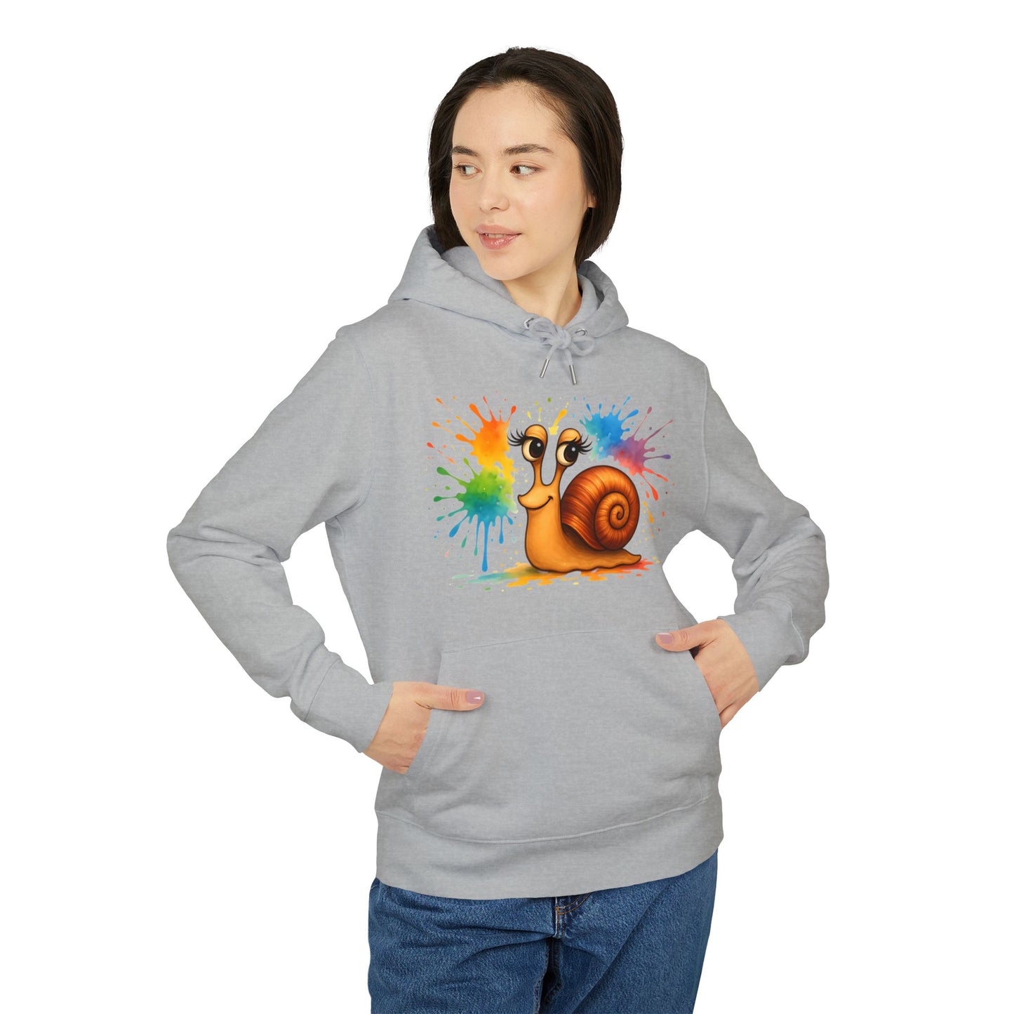 Bunter Schnecken Hoodie (Brustprint) – Lustiger Unisex Kapuzenpullover mit Farbklecks-Design für Kreative & Tierfreunde