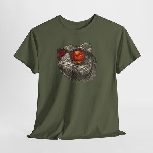 Chamäleon Disco T-Shirt (Brustprint) – Lustiges Tiermotiv mit Sonnenbrille | Retro Club Design für Tierfreunde & Festivalfans