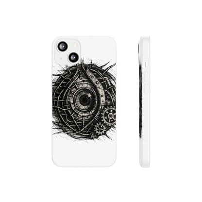 Biomechanisches Auge Handyhülle – Futuristisches Cyberpunk Design mit Zahnrädern & Kabeln | Schutzhülle für iPhone & Android