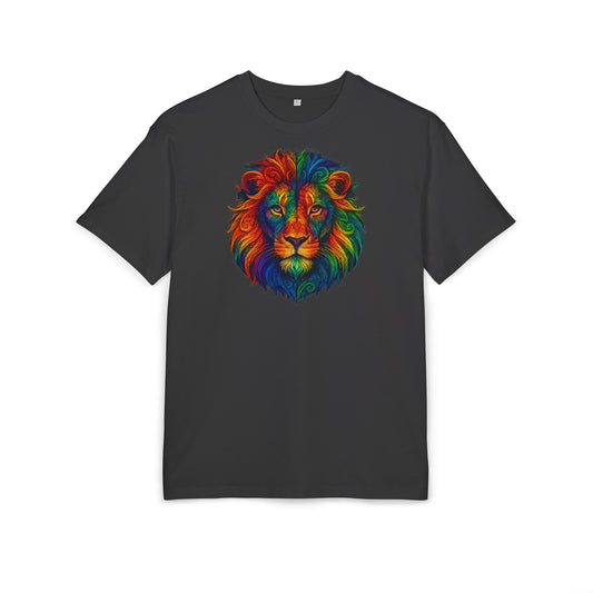 Buntes Löwen T-Shirt (Brustprint) – Psychedelisches Tiermotiv im Boho-Stil – Unisex Oversize Shirt für Kunst-, Natur- & Festival-Fans