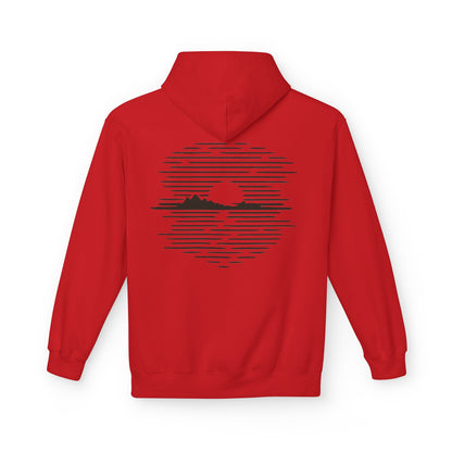 Unisex Hoodie mit Berg-Sonnenuntergang Design (Rückenprint) – Minimalistischer Natur Pullover aus Baumwolle