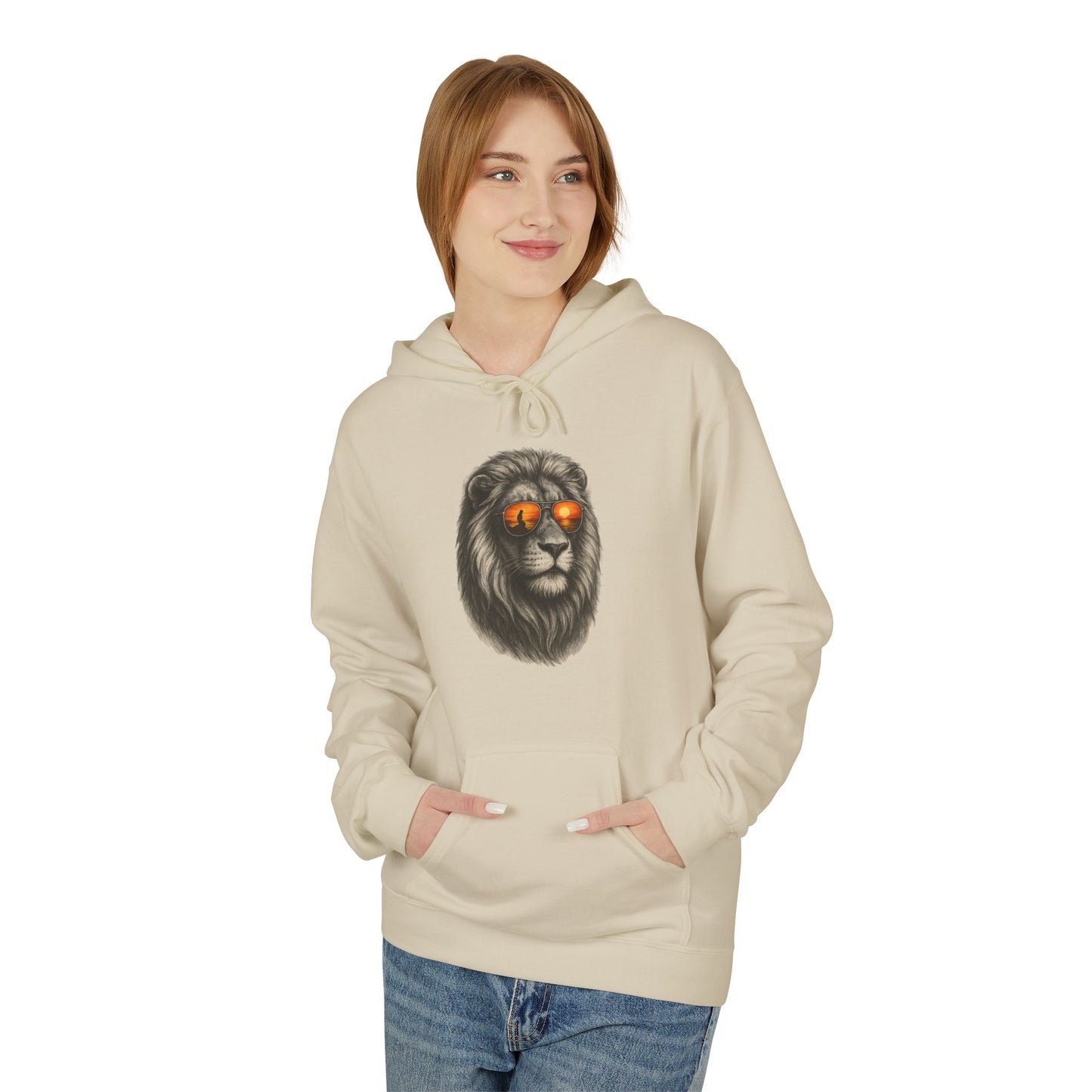 Löwen Hoodie Unisex (Brustprint) – Stylischer Kapuzenpullover mit Sonnenbrillen-Löwe | Tiermotiv Streetwear für Damen & Herren