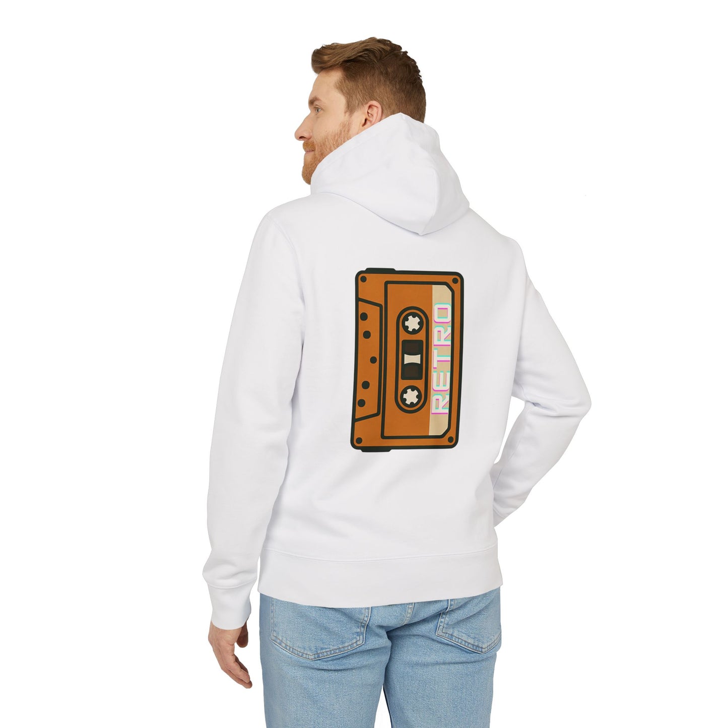 Retro Tape Hoodie (Rückenprint) – Stylischer Unisex Kapuzenpullover mit Kassettenmotiv & Schriftzug „Retro“ auf dem Rücken | Nostalgische Streetwear für Musikfans