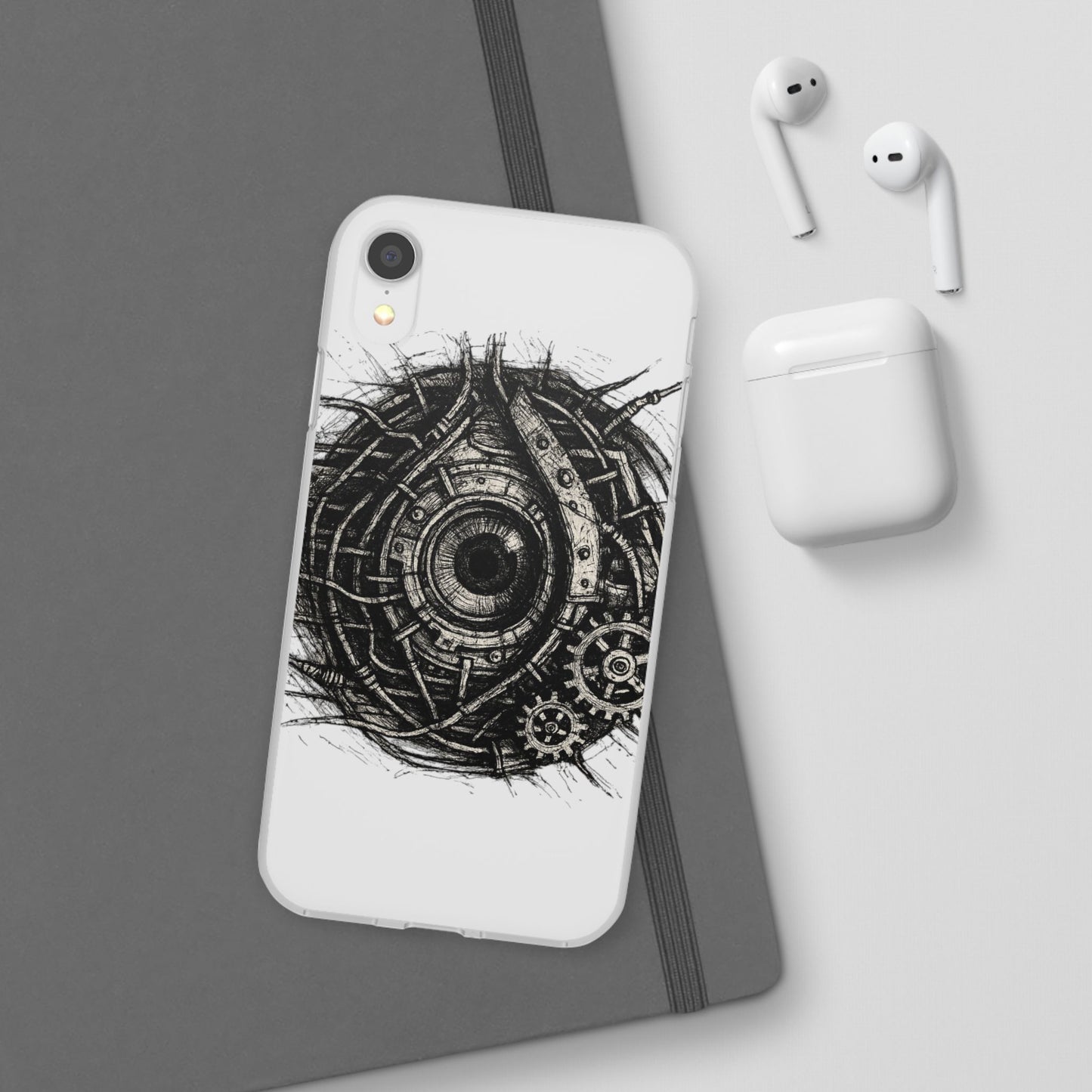 Biomechanisches Auge Handyhülle – Futuristisches Cyberpunk Design mit Zahnrädern & Kabeln | Schutzhülle für iPhone & Android