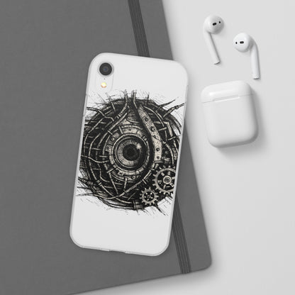 Biomechanisches Auge Handyhülle – Futuristisches Cyberpunk Design mit Zahnrädern & Kabeln | Schutzhülle für iPhone & Android
