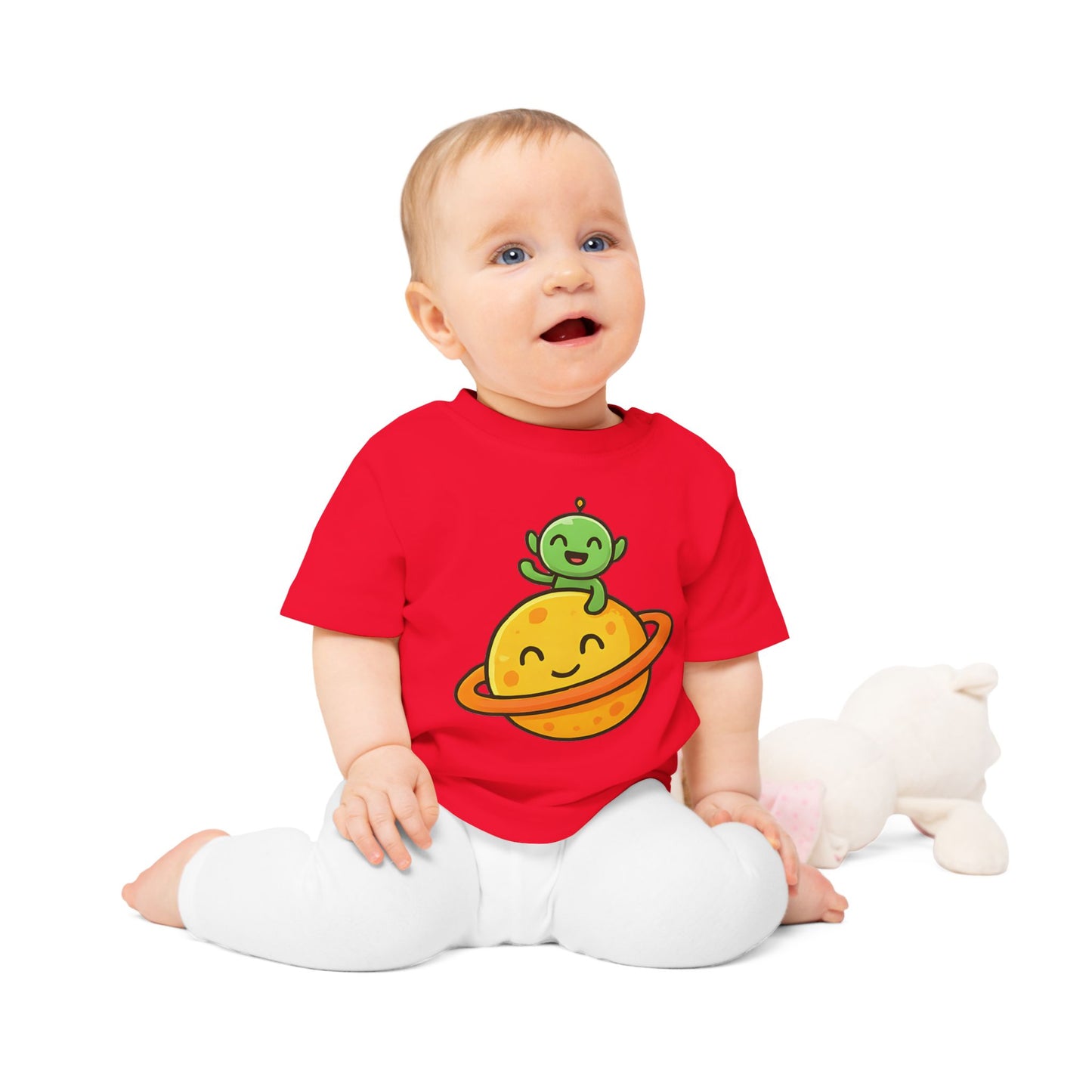 Baby T-Shirt „Space Buddy“ – Süßes Alien & Planet Motiv, Bio-Baumwolle, nachhaltige Weltraum-Babybekleidung