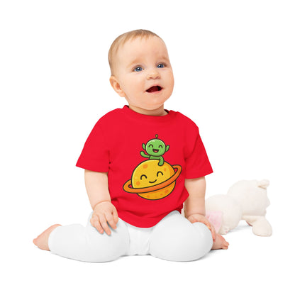 Baby T-Shirt „Space Buddy“ – Süßes Alien & Planet Motiv, Bio-Baumwolle, nachhaltige Weltraum-Babybekleidung
