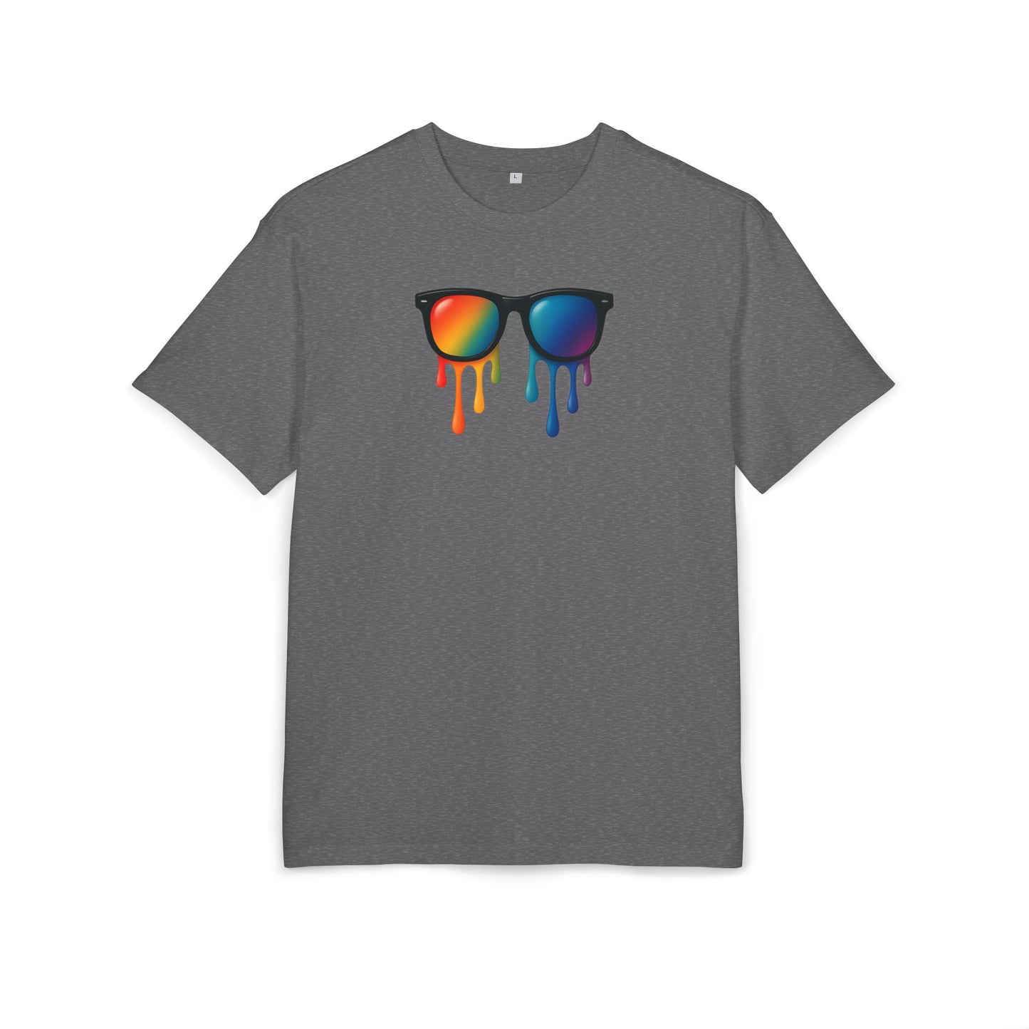 Melting Rainbow Shades T-Shirt (Brustprint) – Stylisches Unisex Shirt mit bunter Sonnenbrille & Farbverlauf | Cooles Sommer & Festival Design